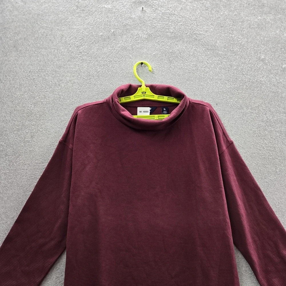 Lands'‎ End Women Shirt XL Burgundy Long-Sleeve Waffle Funnel Neck NWT